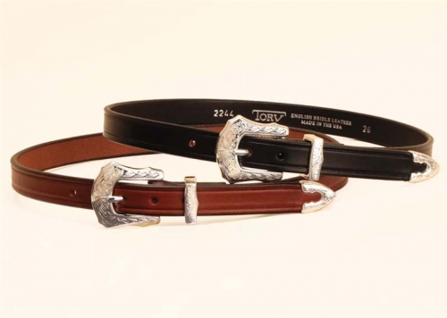Tory Leather 3/4' Plain Creased Belt With 3-Pc Engraved Silver