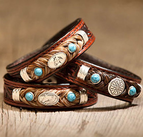 Bisschop Kraan Gebakjes Cowboy Collectibles Horse Hair Equine Concho Bracelets with Turquoise,  Authentic Horse Hair Jewelery at TOHTC.com