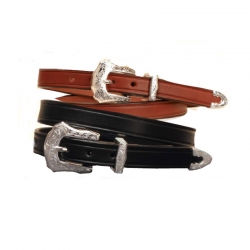 Tory Leather 3/4' Plain Creased Belt With 3-Pc Engraved Silver 